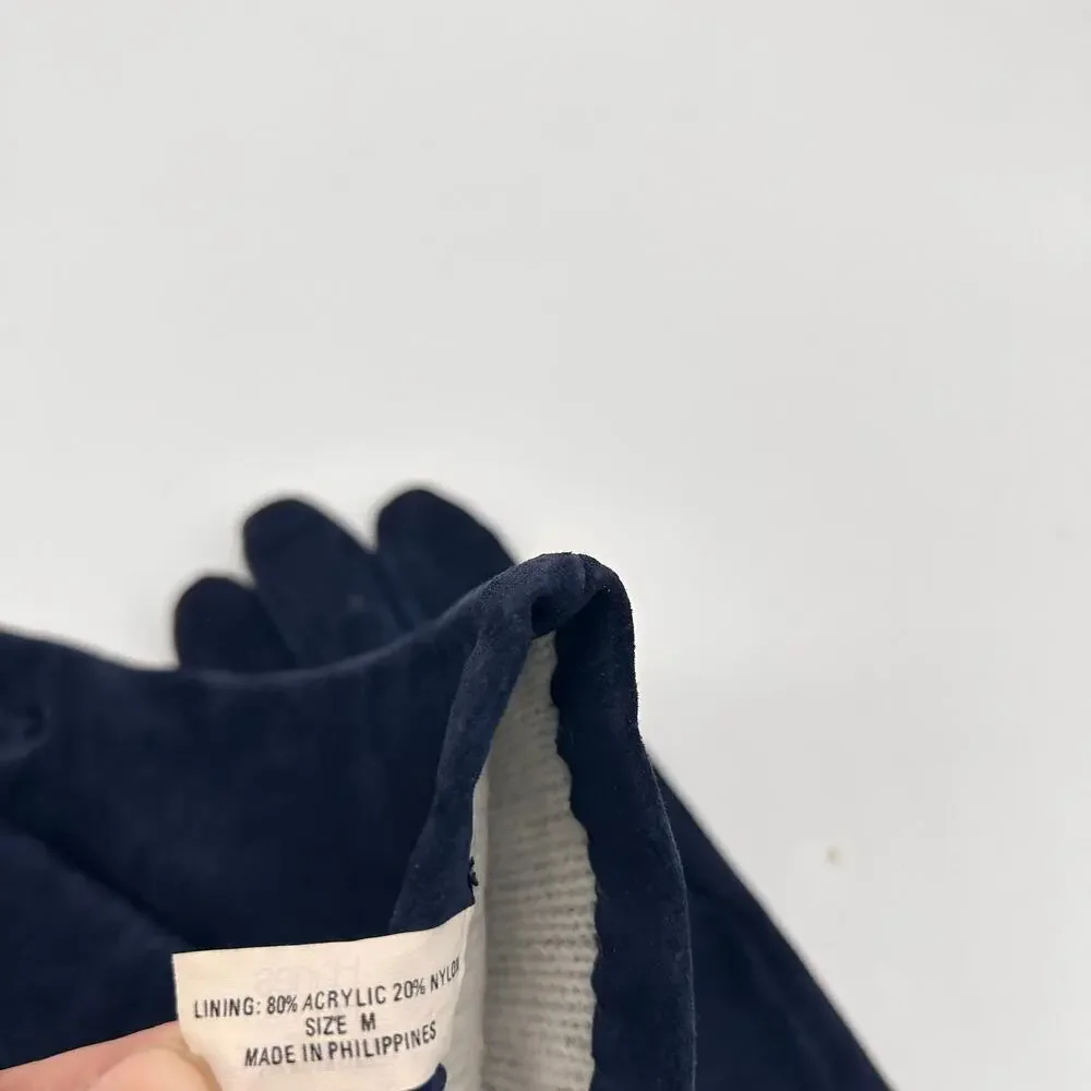 Vintage Suede Leather Gloves Navy Blue Hanes Classic Women's Winter Accessories